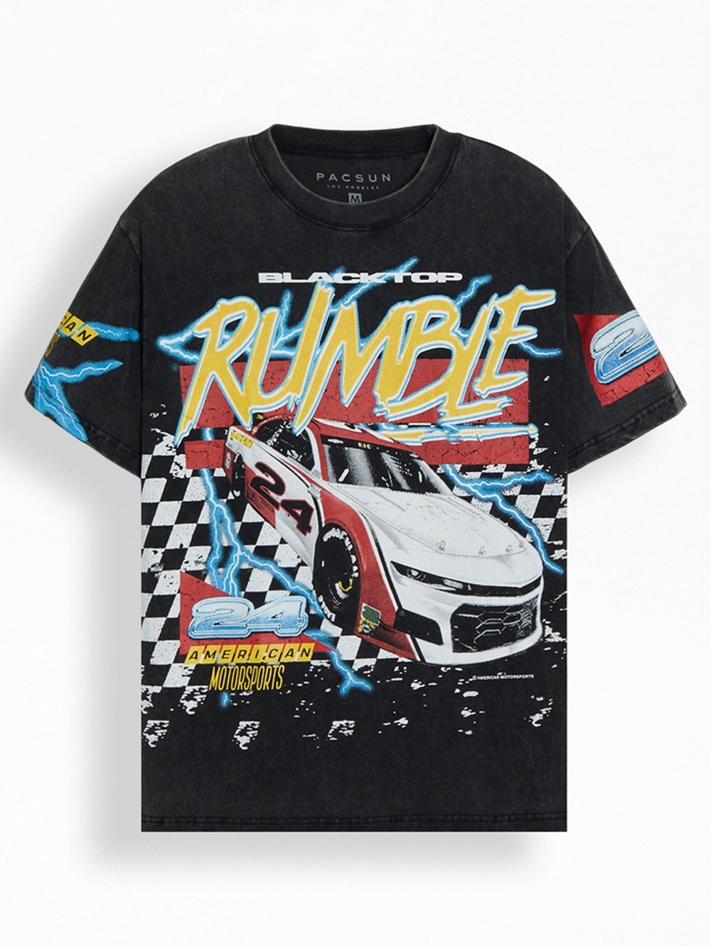 PacSun Kids Black Racing 'Rumble' Graphic Tee with Yellow & Blue Accents